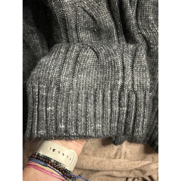 American Eagle XXL Gray Cable Knit Sweater Oversized Wide Cuff Cozy Cabin Lodge - Picture 6 of 7